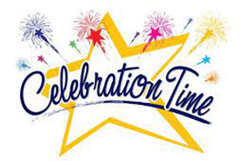 About - Celebration Time Text Over Fireworks and Outline of a Yellow Star